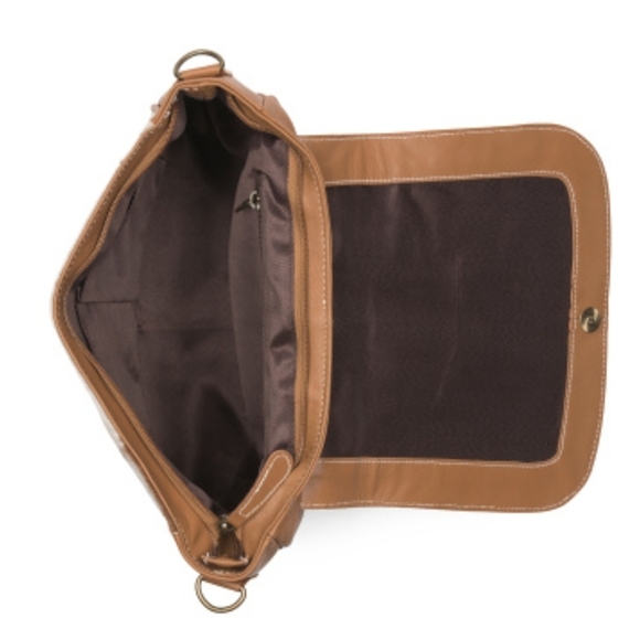 🤎🔹️American Bison 🔹️leather Flap Over Concho Tan Crossbody Bag - Picture 3 of 4